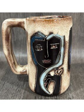 Mara Mexico Stoneware Pottery Coffee Mug Women Faces Signed